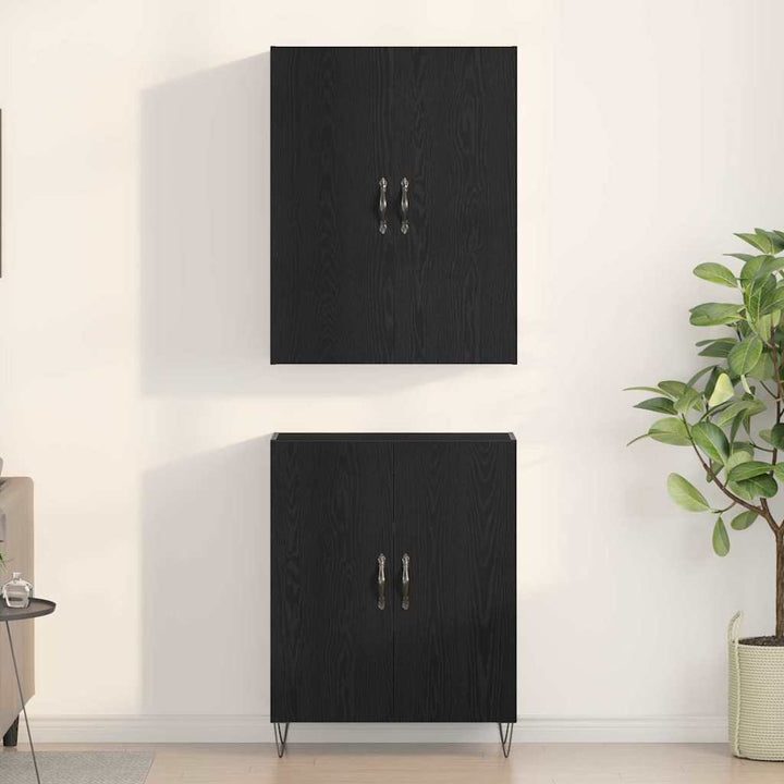 Highboard 2 pcs Sort eg Konstrueret træ og glas