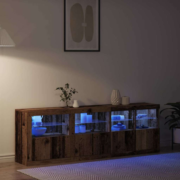 LED Sideboard Gammelt træ 202 x 37 x 67 cm Konstrueret træ