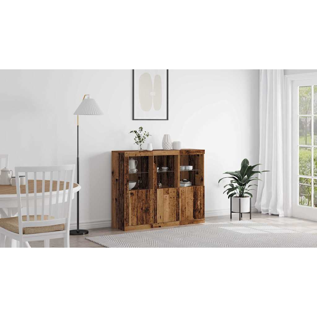 LED Sideboard 3 pcs Gammelt træ 123 x 37 x 100 cm