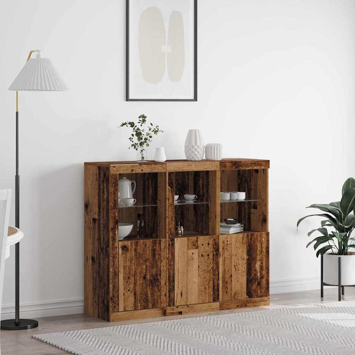 LED Sideboard 3 pcs Gammelt træ 123 x 37 x 100 cm