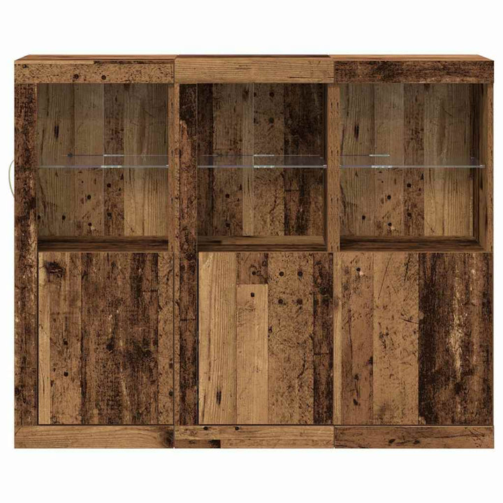 LED Sideboard 3 pcs Gammelt træ 123 x 37 x 100 cm