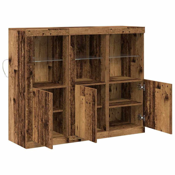 LED Sideboard 3 pcs Gammelt træ 123 x 37 x 100 cm