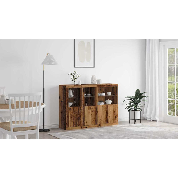 LED Sideboard Gammelt træ 142,5 x 37 x 100 cm Konstrueret træ
