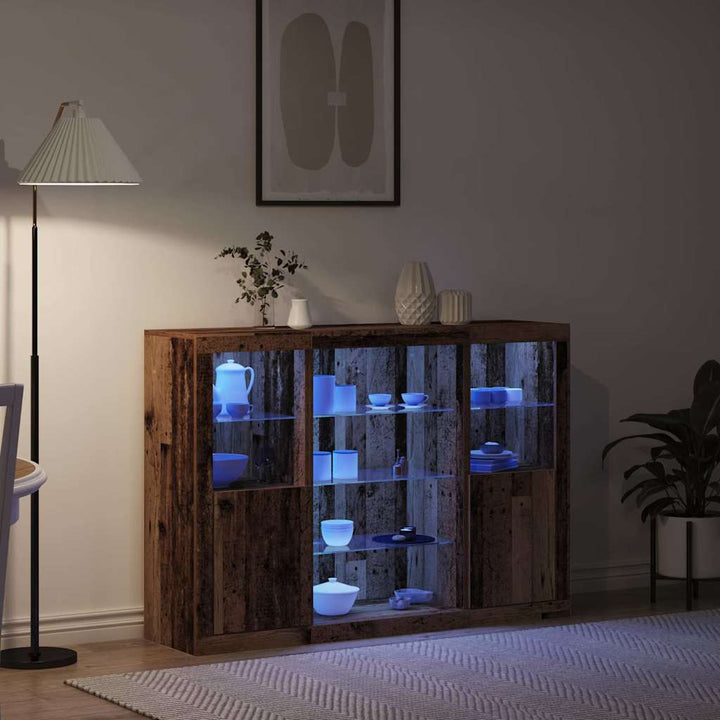 LED Sideboard Gammelt træ 142,5 x 37 x 100 cm Konstrueret træ