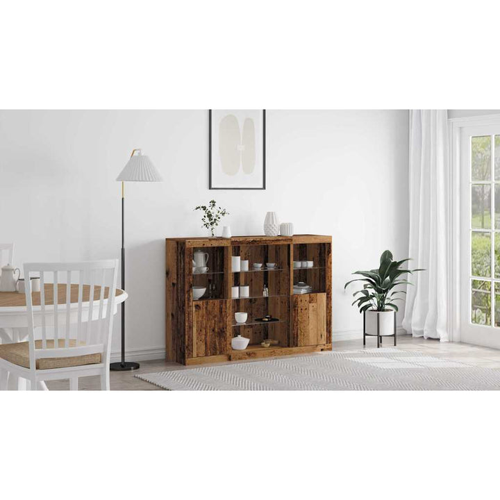 LED Sideboard Gammelt træ 142,5 x 37 x 100 cm Konstrueret træ