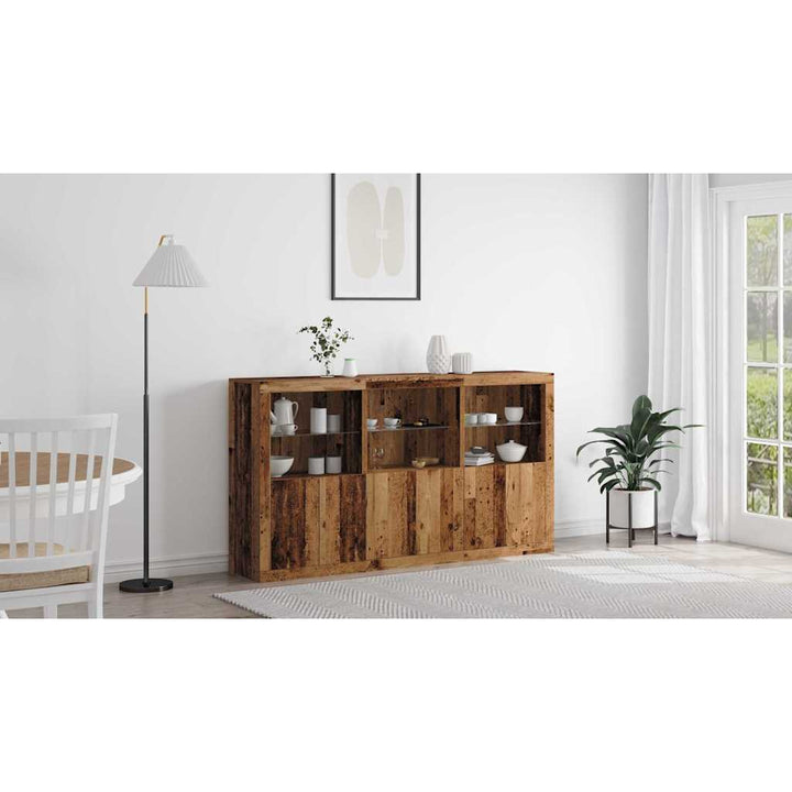 LED Sideboard Gammelt træ 181,5 x 37 x 100 cm Konstrueret træ