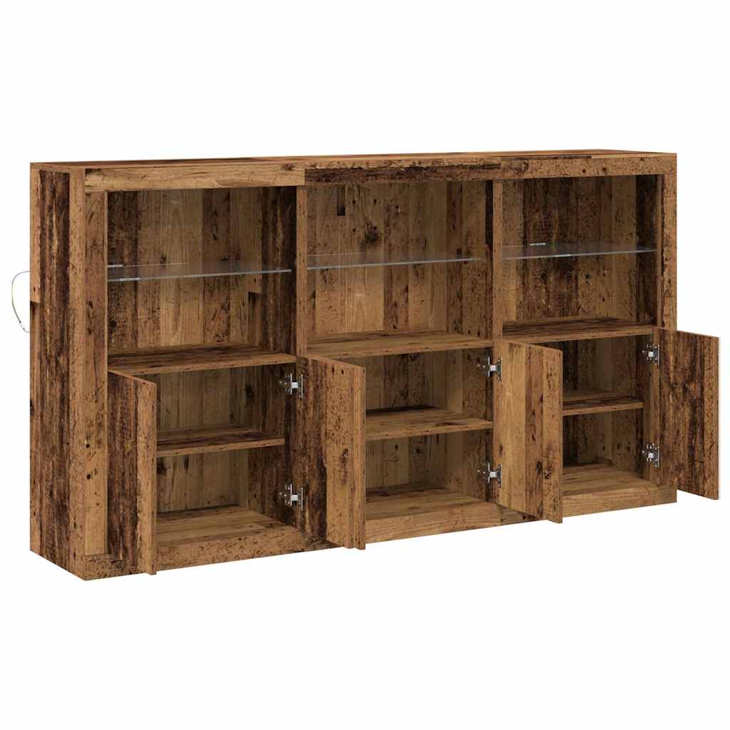 LED Sideboard Gammelt træ 181,5 x 37 x 100 cm Konstrueret træ