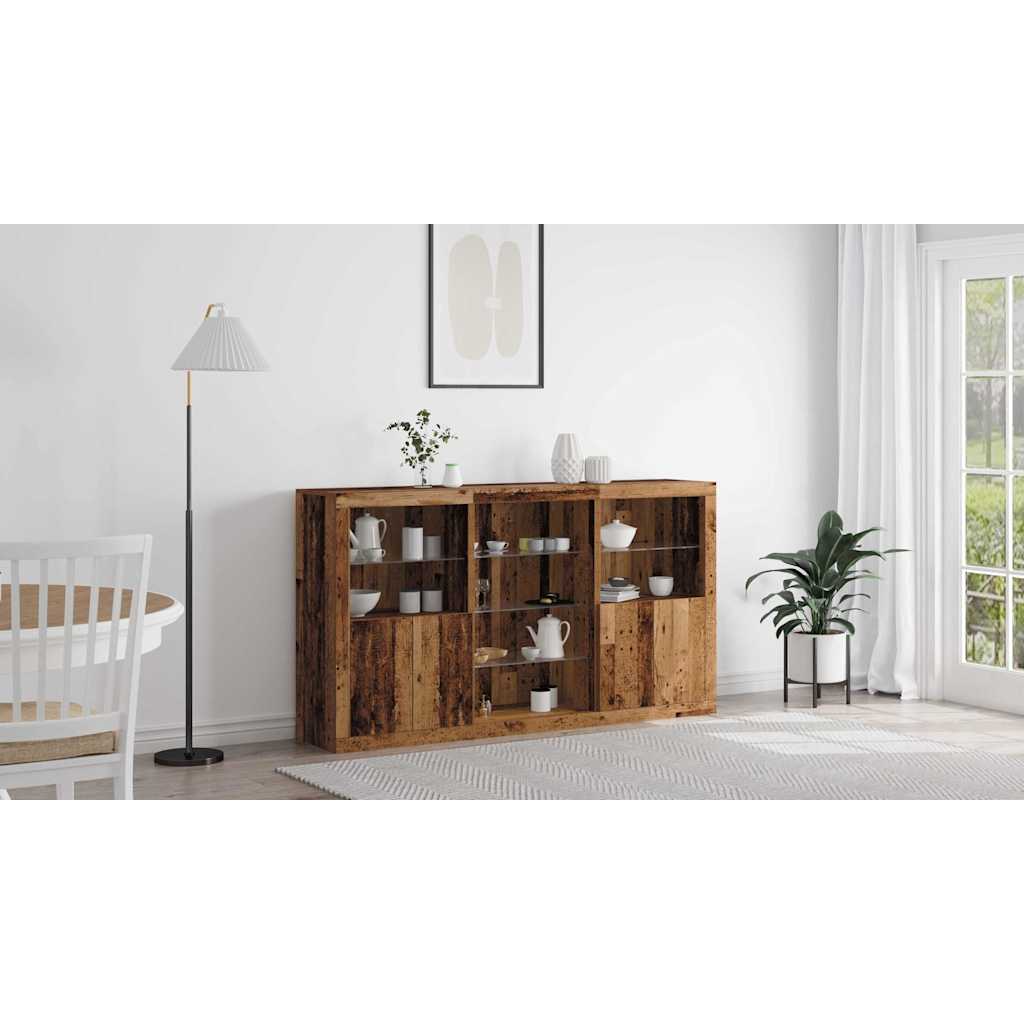 LED Sideboard Gammelt træ 181,5 x 37 x 100 cm Konstrueret træ