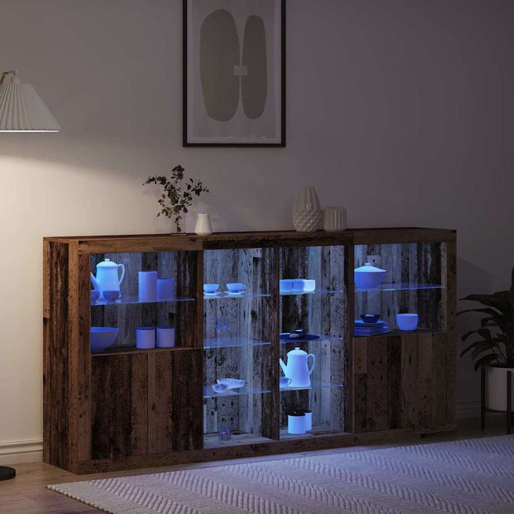 LED Sideboard 3 pcs Gammelt træ 202 x 37 x 100 cm