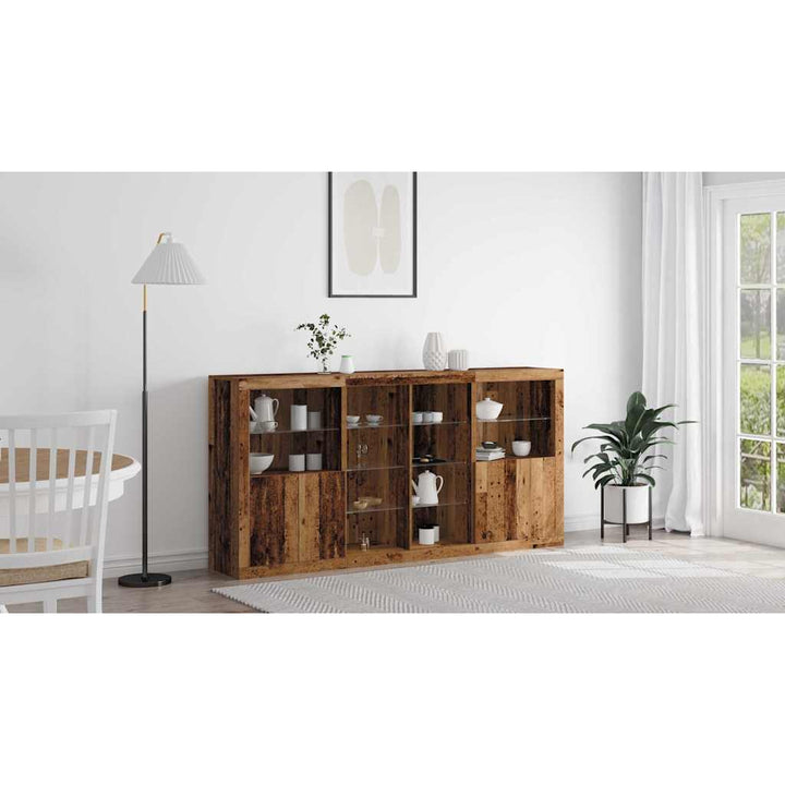 LED Sideboard 3 pcs Gammelt træ 202 x 37 x 100 cm