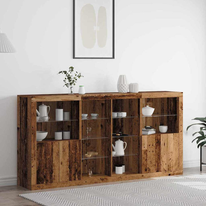 LED Sideboard 3 pcs Gammelt træ 202 x 37 x 100 cm