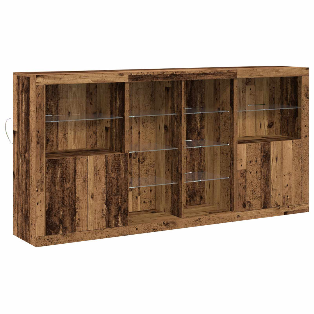 LED Sideboard 3 pcs Gammelt træ 202 x 37 x 100 cm