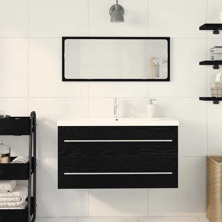 Badeværelsesskabsunder 3 pcs Sort eg Ingeniørtræ og keramik