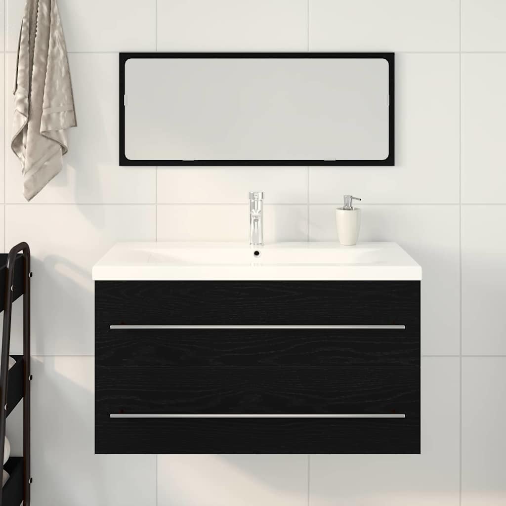 Badeværelsesskabsunder 3 pcs Sort eg Ingeniørtræ og keramik