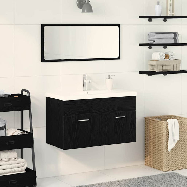 Badeværelsesskab Sort eg 80 x 38,5 x 46 cm Konstrueret træ