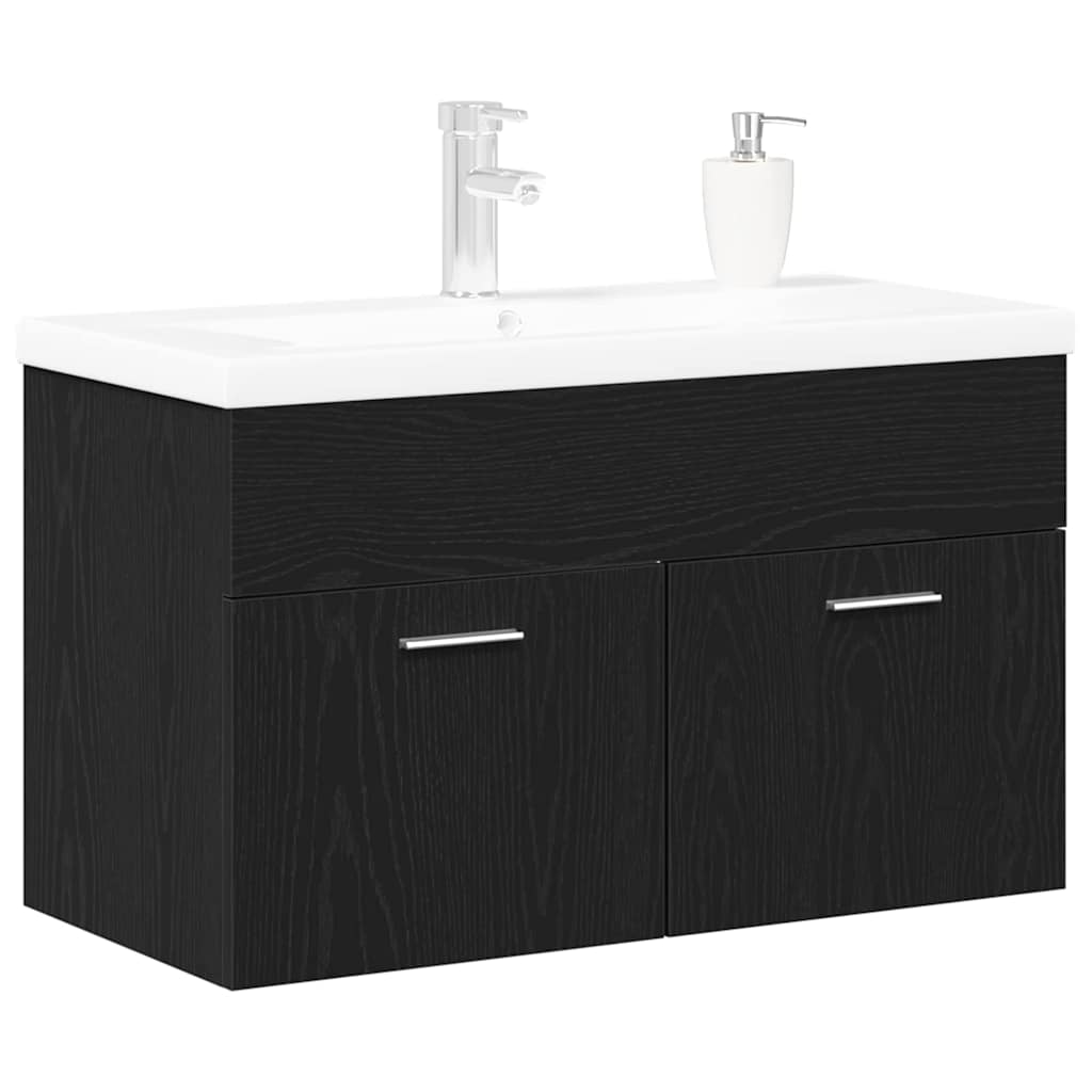 Badeværelsesskab Sort eg 80 x 38,5 x 46 cm Konstrueret træ