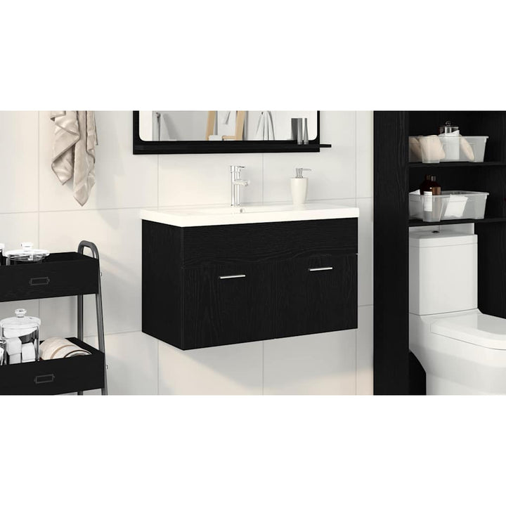 Badeværelsesskab Sort eg 80 x 38,5 x 46 cm Konstrueret træ