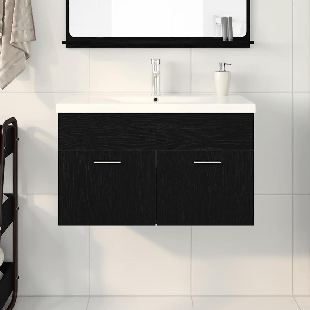 Badeværelsesskab Sort eg 80 x 38,5 x 46 cm Konstrueret træ