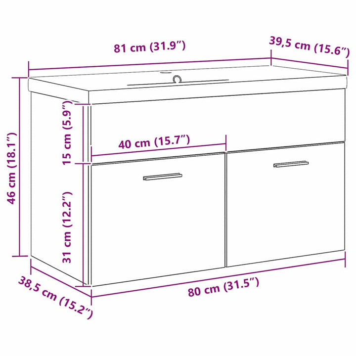 Badeværelsesskab Sort eg 80 x 38,5 x 46 cm Konstrueret træ
