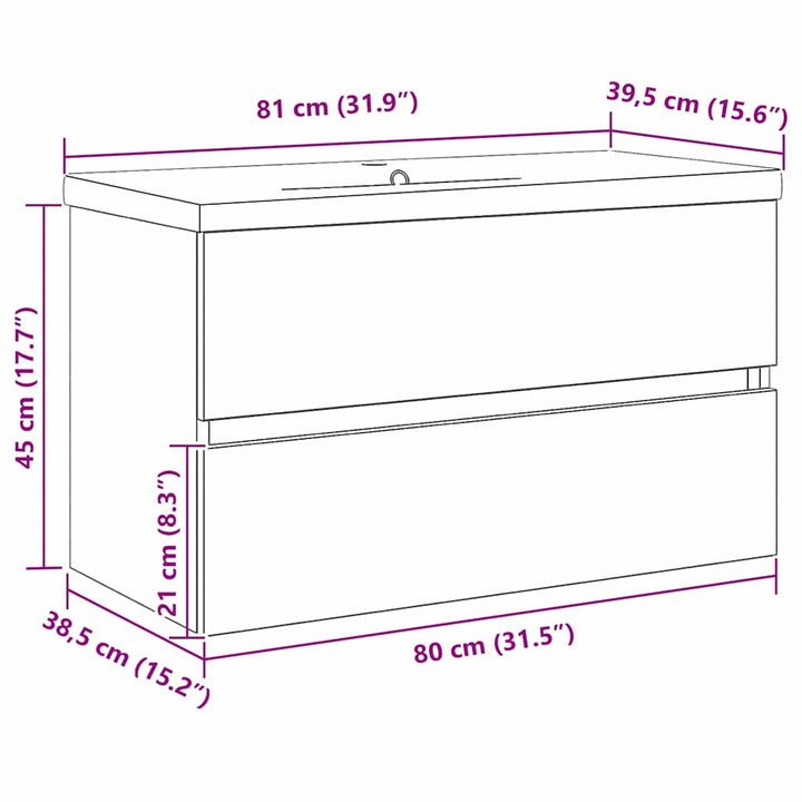 Badeværelsesskabsunder Sort eg 80 x 39 x 62 cm Konstrueret træ
