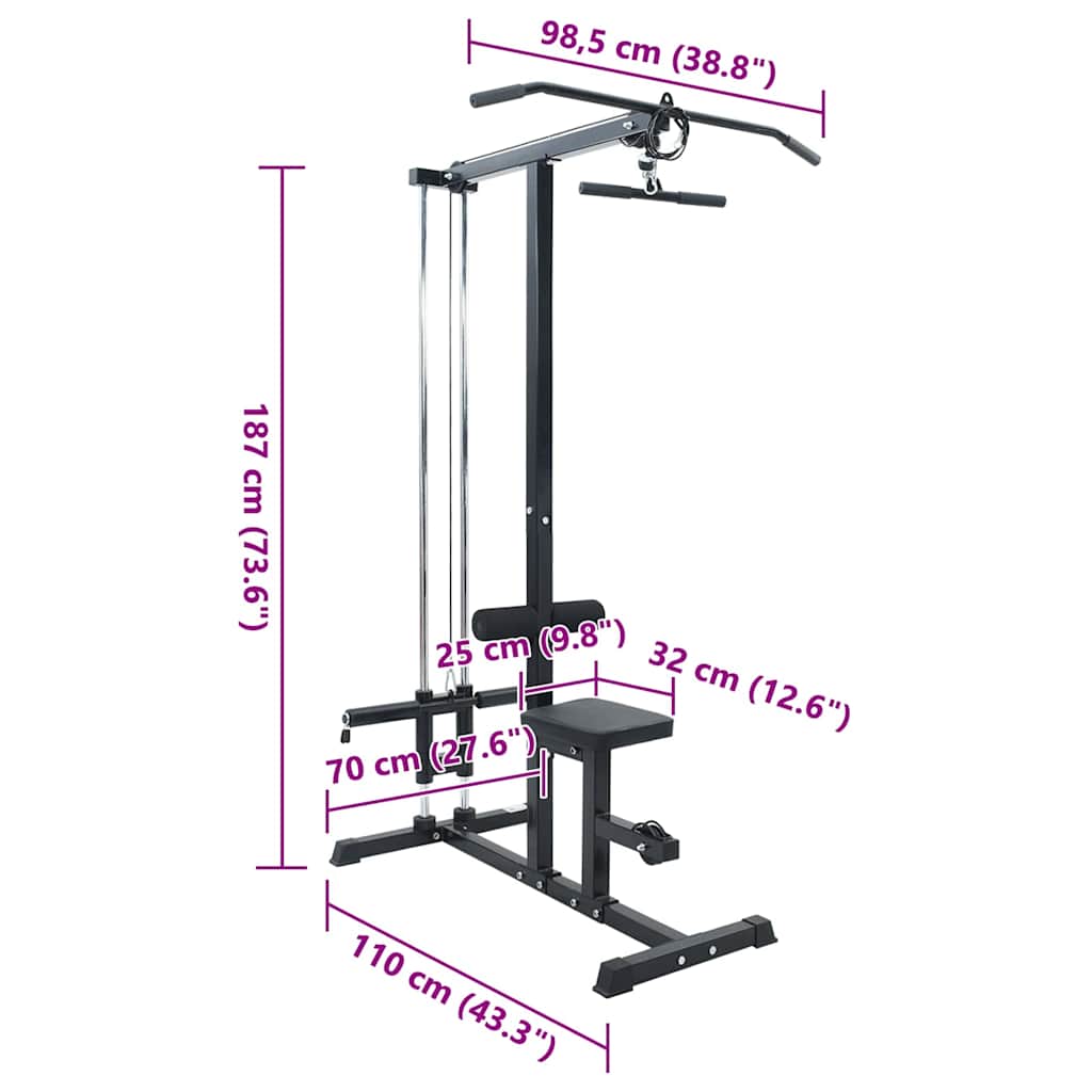 Lat pulldown maskine Sort 110 x 70 x 187 cm Pulverlakeret stål