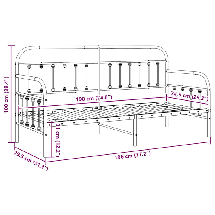 Dagsengramme Sort 75 x 190 cm Pulverlakeret stål