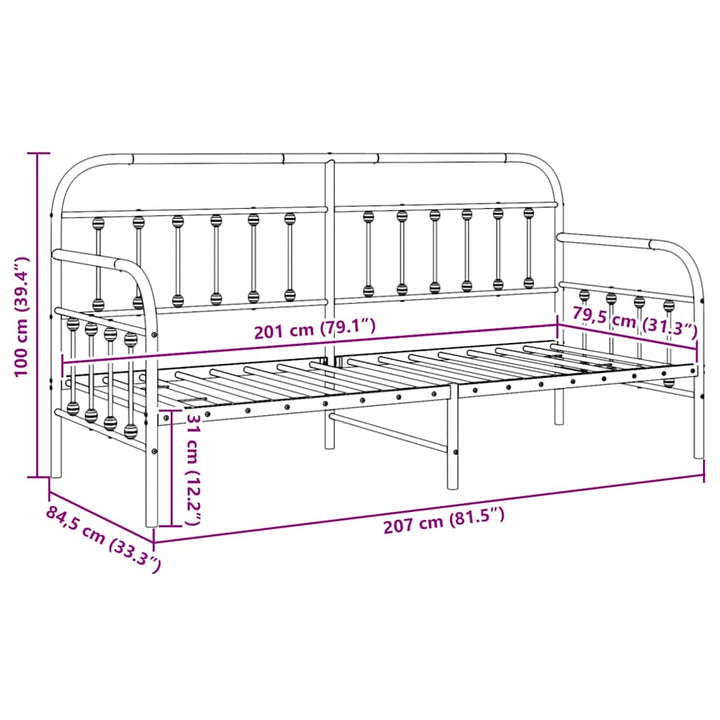 Dagsengramme Sort 80 x 200 cm Pulverlakeret stål