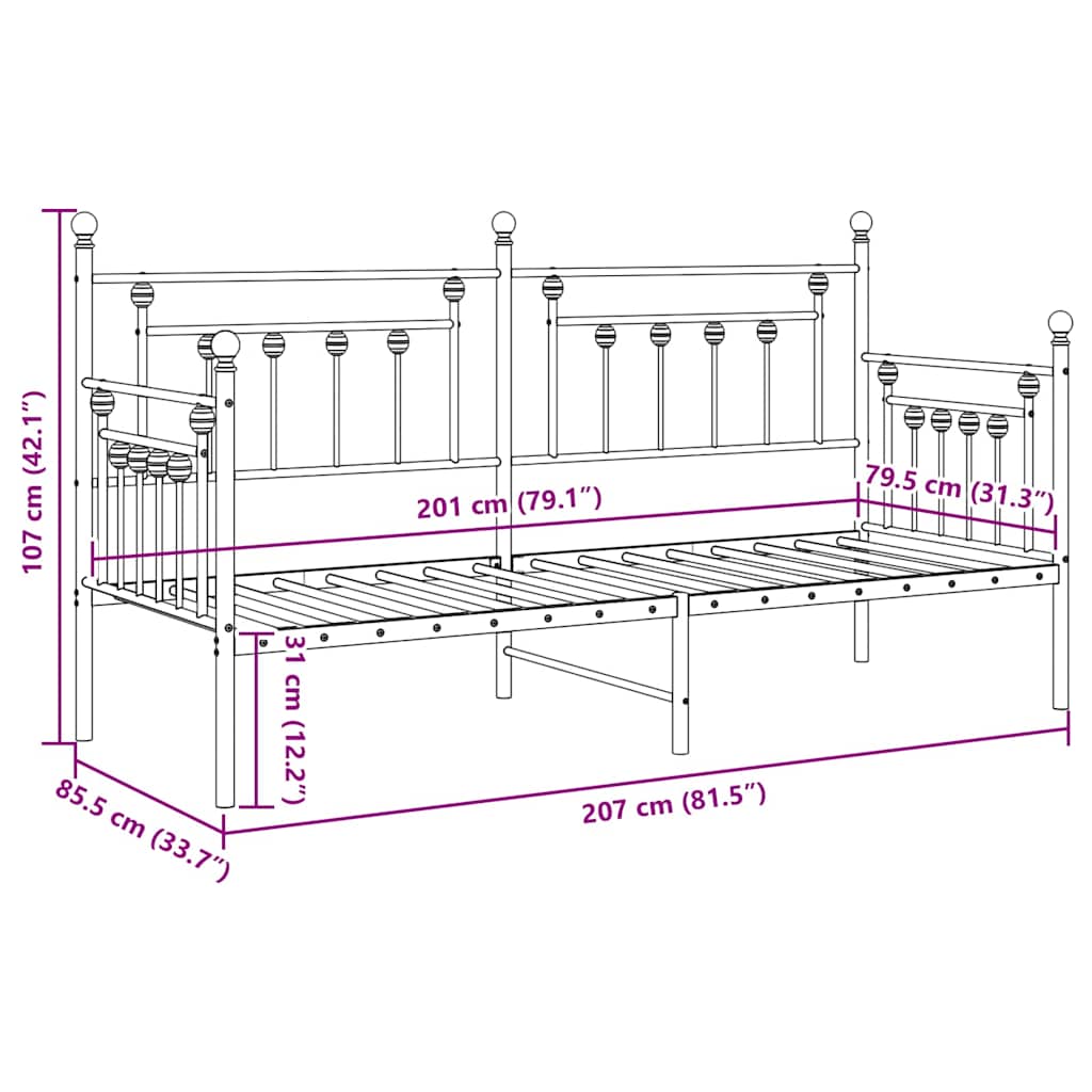 Dagsengramme Hvid 80 x 200 cm Stål