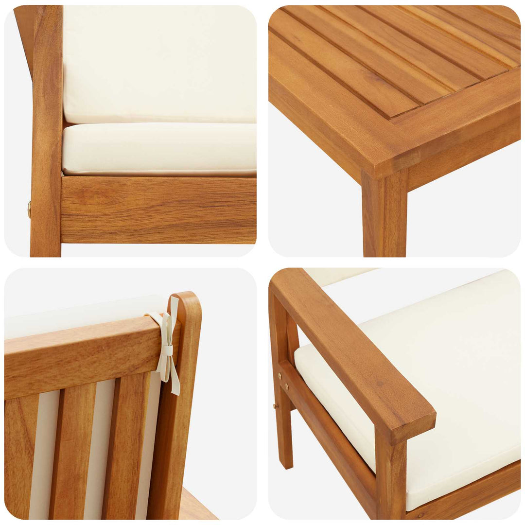 Havesofa Sæt med pude 2 pcs Cremehvid Massivt Akacietræ