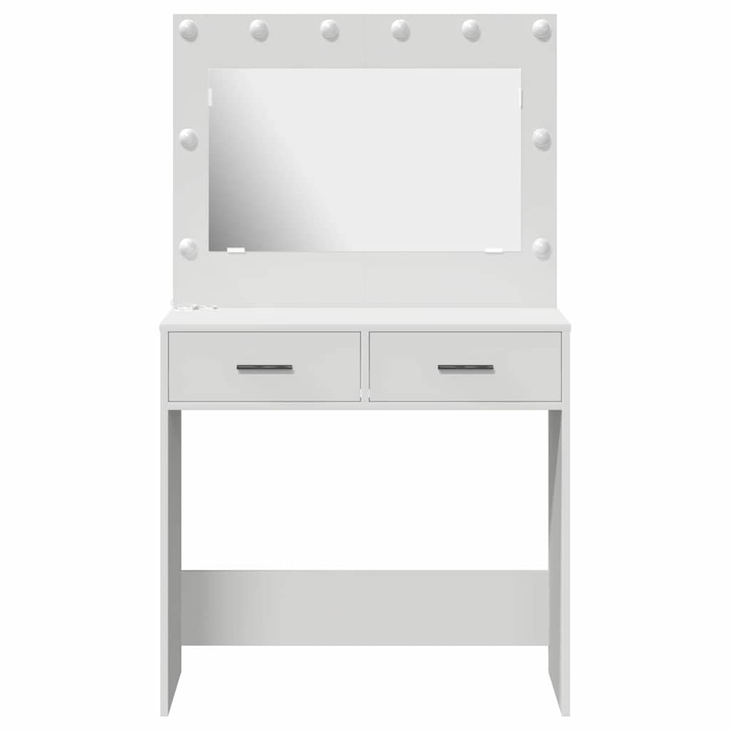 Klædeskab med spejllys Hvid 78,5 x 41 x 135 cm Konstrueret træ