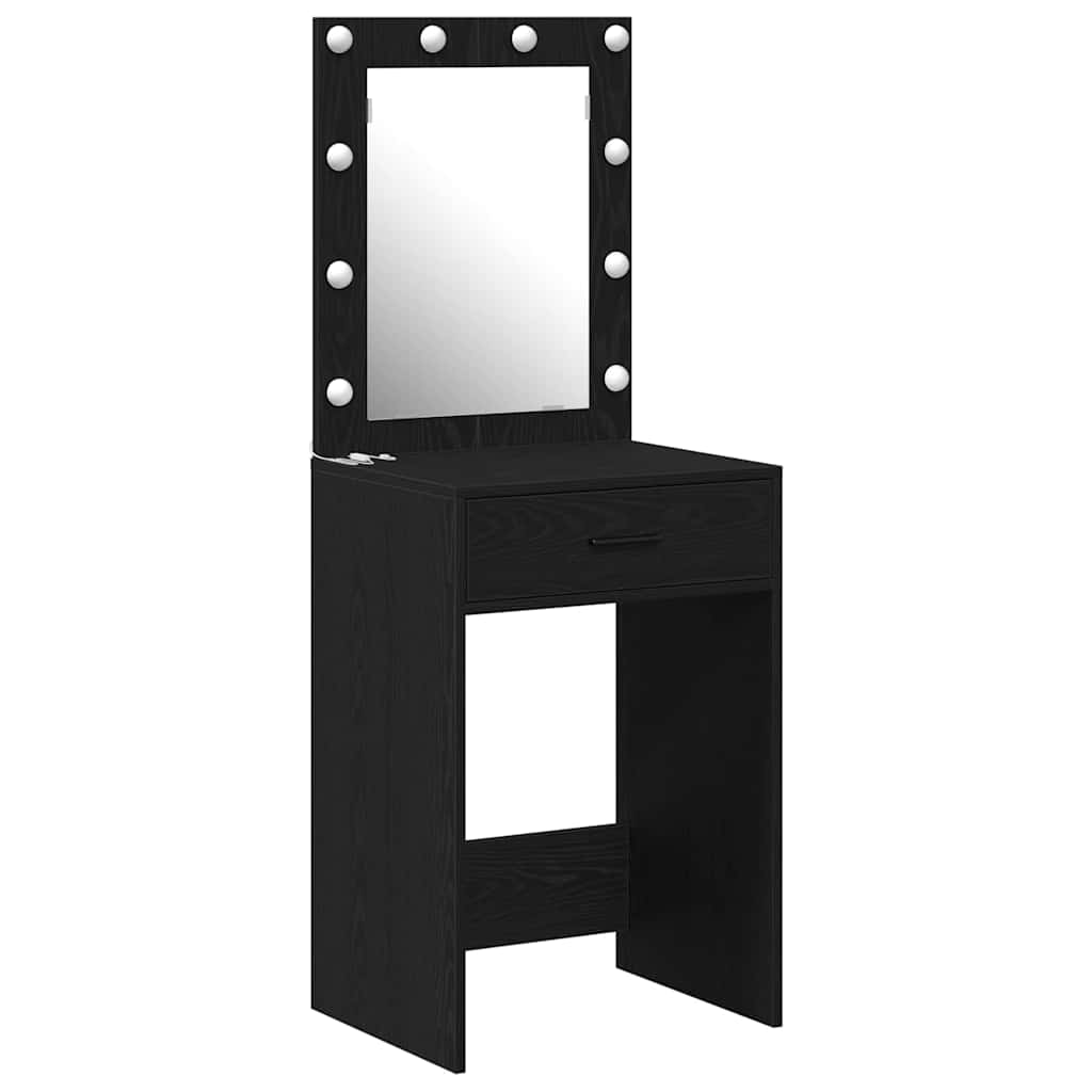 Klædeskab med spejllys Sort eg 50 x 41 x 135 cm Konstrueret træ
