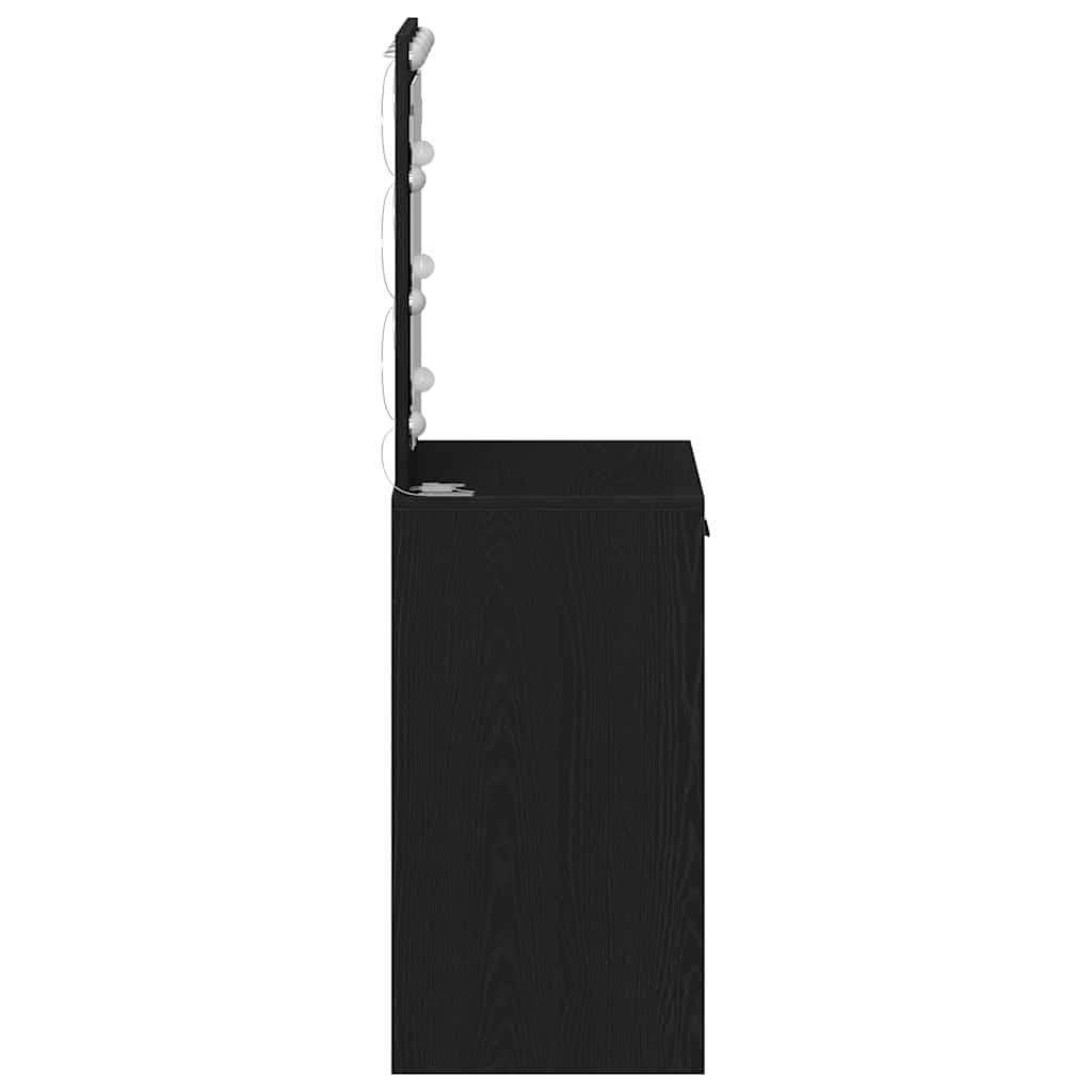 Klædeskab med spejllys Sort eg 50 x 41 x 135 cm Konstrueret træ