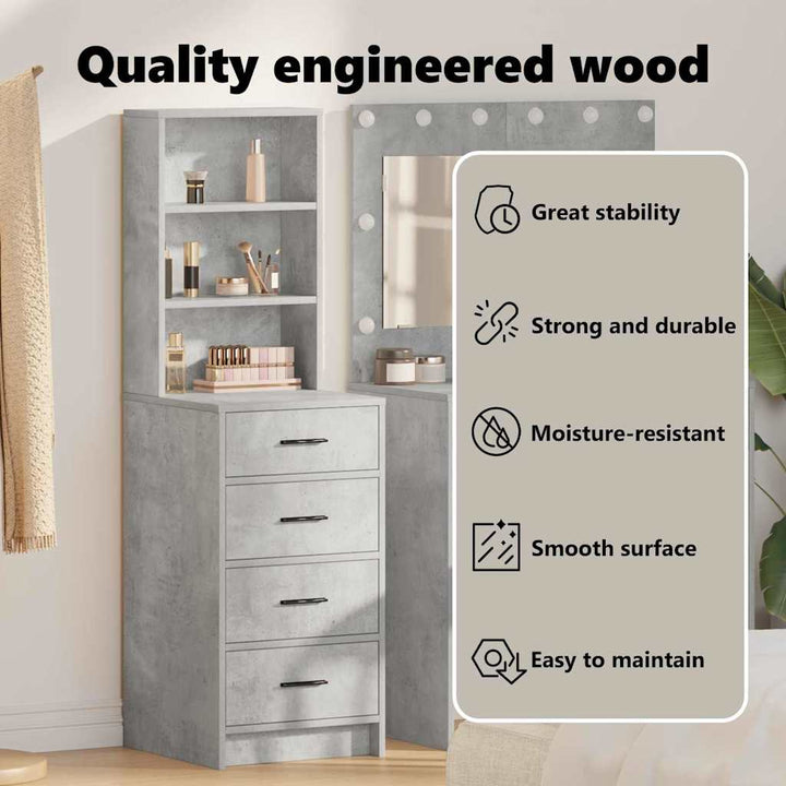 Highboard med skuffe Betongrå 40 x 41 x 135 cm Konstrueret træ