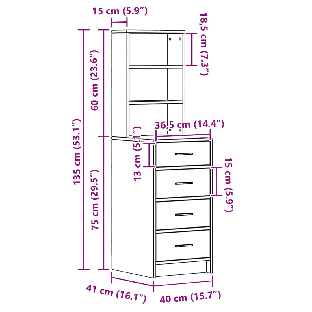 Highboard Betongrå 40 x 41 x 135 cm Konstrueret træ