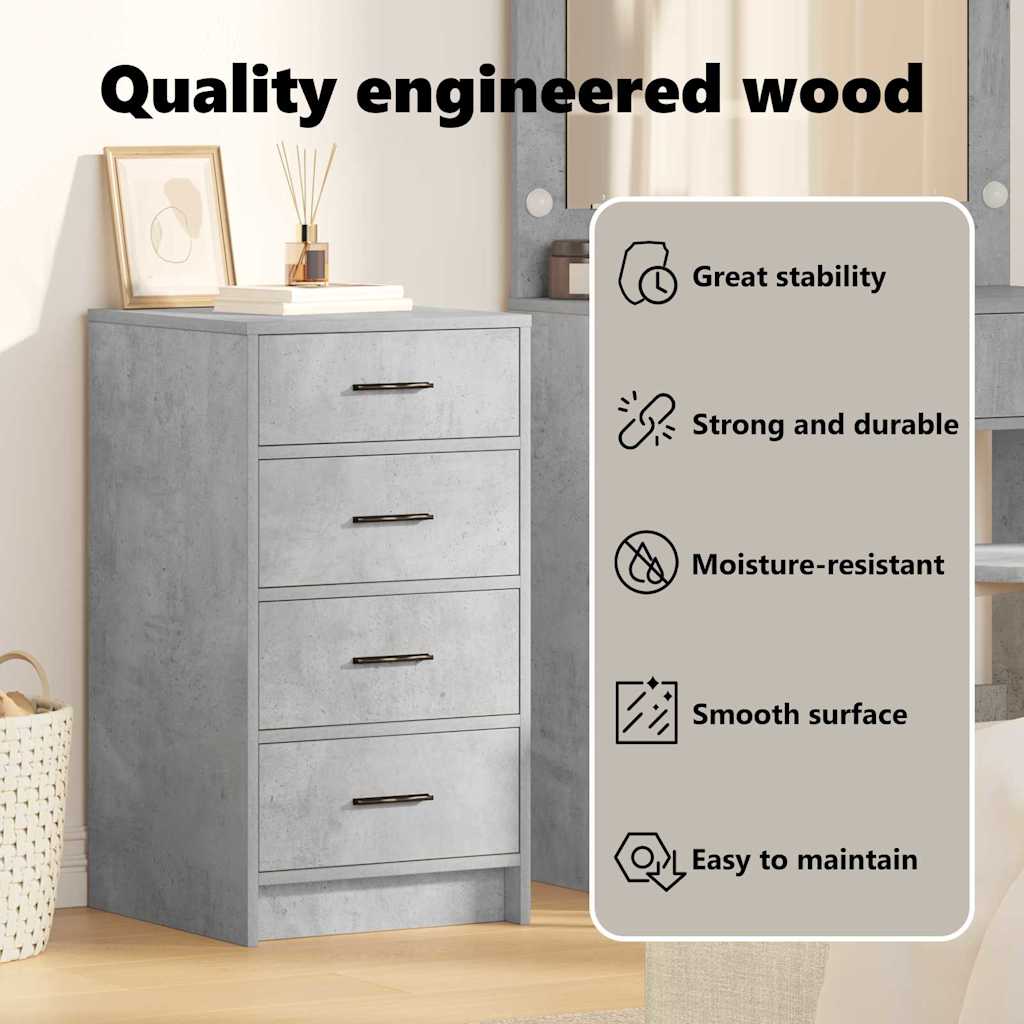 Sideboard med skuffe Betongrå 40 x 41 x 75 cm Konstrueret træ