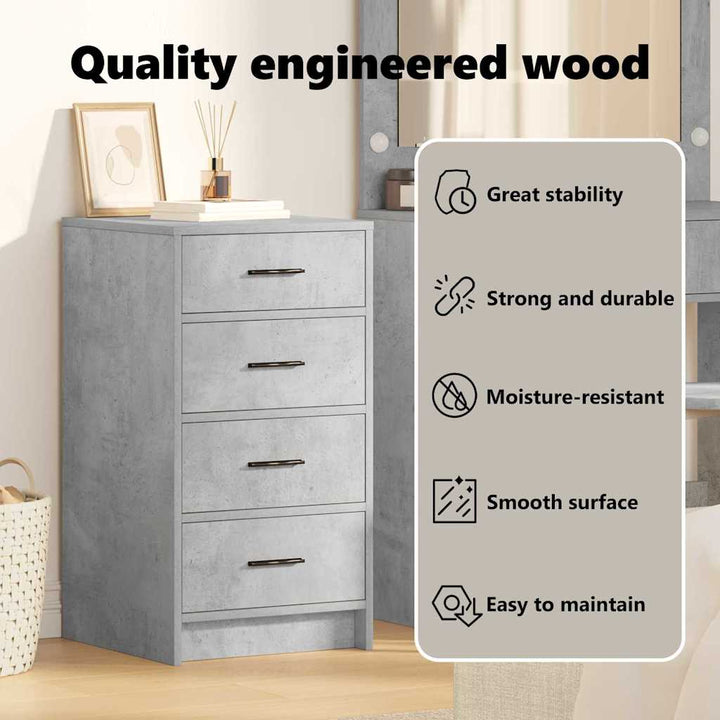 Sideboard med skuffe Betongrå 40 x 41 x 75 cm Konstrueret træ
