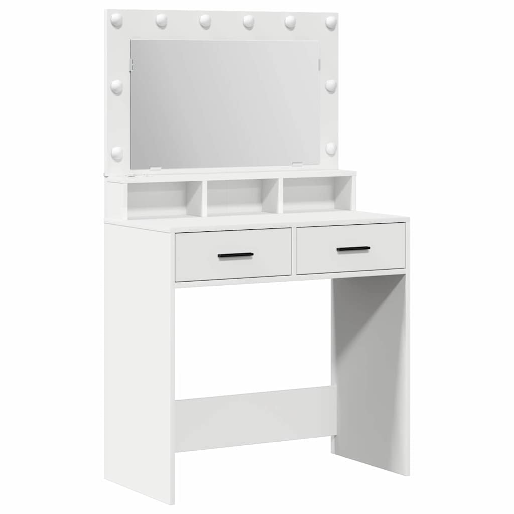 Klædeskab med spejllys Hvid 79 x 41 x 135 cm Konstrueret træ