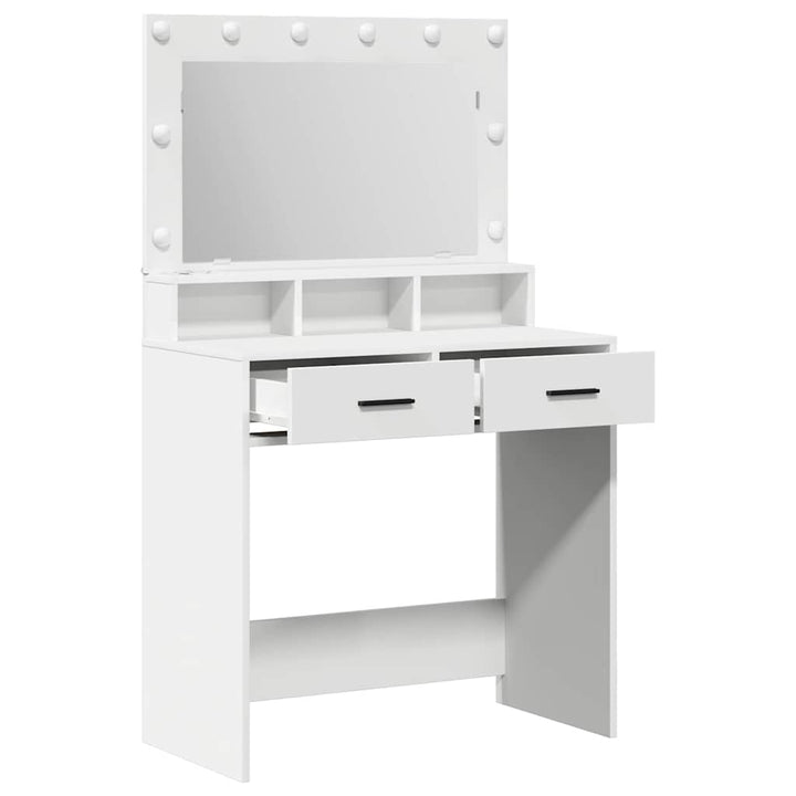 Klædeskab med spejllys Hvid 79 x 41 x 135 cm Konstrueret træ