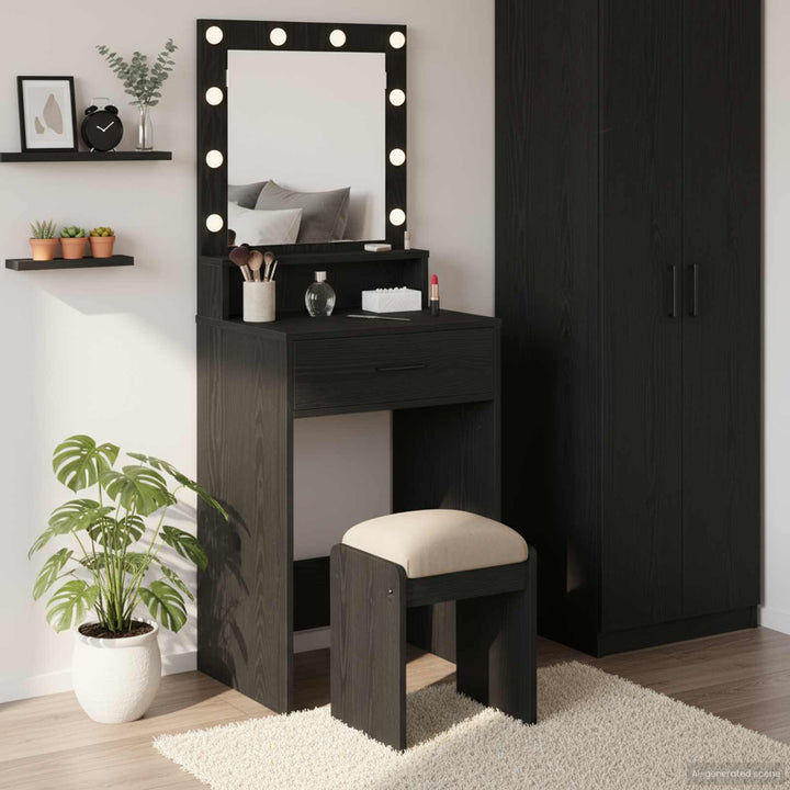 Klædeskab med spejllys Sort eg 50 x 41 x 135 cm Konstrueret træ