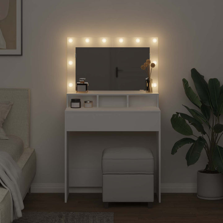 Klædeskab med spejllys Hvid 78,5 x 41 x 135 cm Konstrueret træ