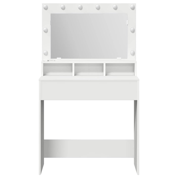 Klædeskab med spejllys Hvid 78,5 x 41 x 135 cm Konstrueret træ