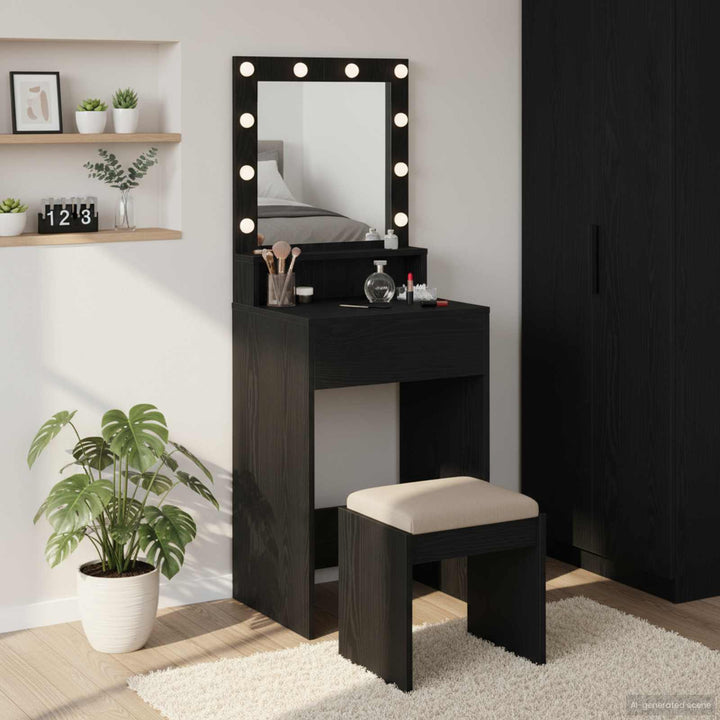Klædeskab med spejllys Sort eg 50 x 41 x 135 cm Konstrueret træ