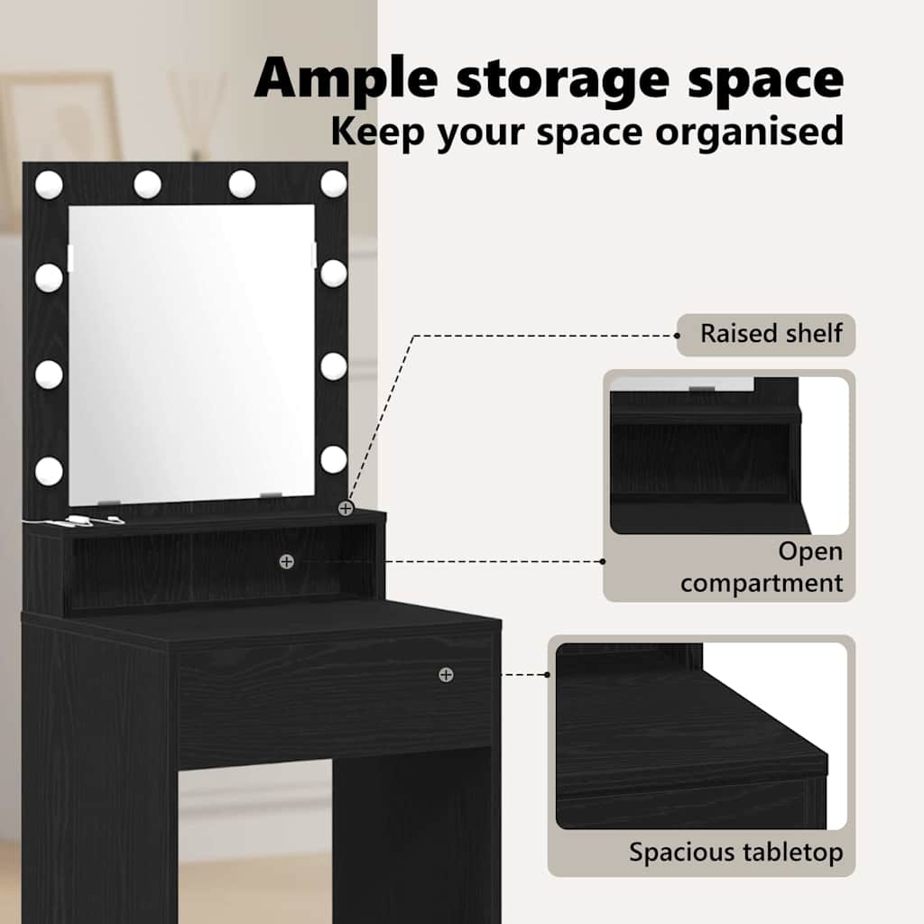 Klædeskab med spejllys Sort eg 50 x 41 x 135 cm Konstrueret træ
