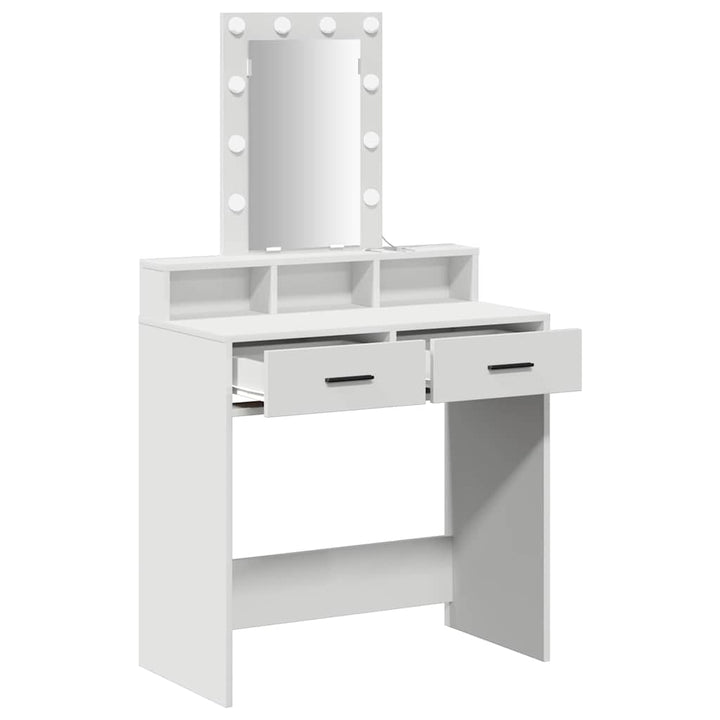 Klædeskab med spejllys Hvid 79 x 41 x 140 cm Konstrueret træ