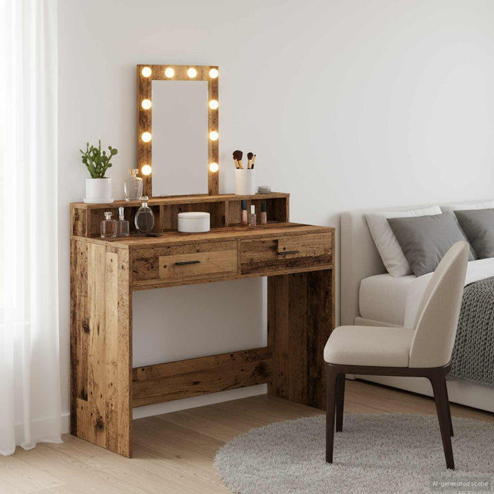 Klædeskab med spejllys Brun 100 x 41 x 140 cm Konstrueret træ