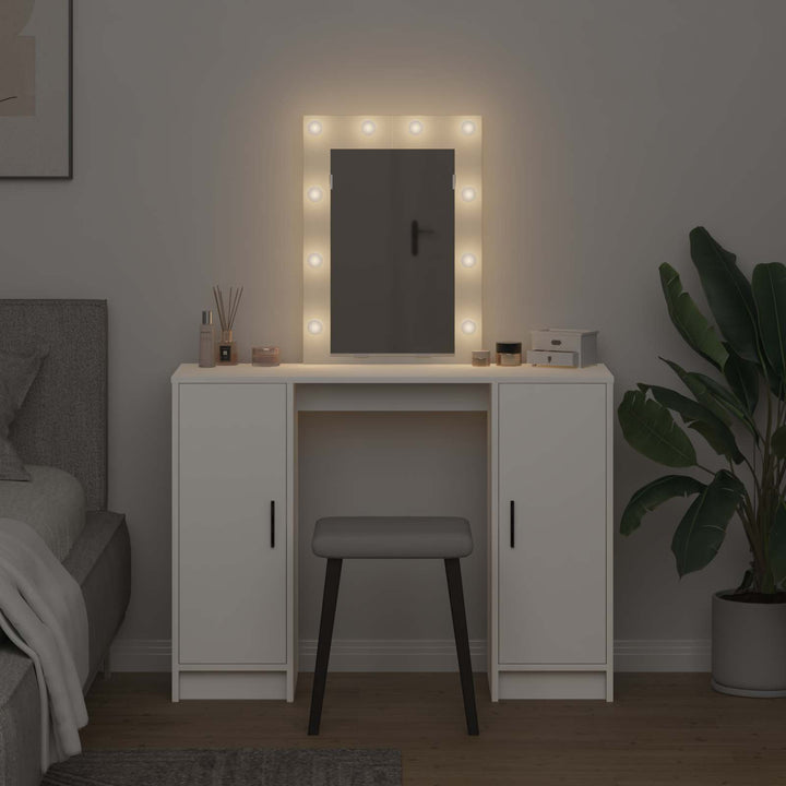 Klædeskab med spejllys Hvid 102 x 33 x 135 cm Konstrueret træ