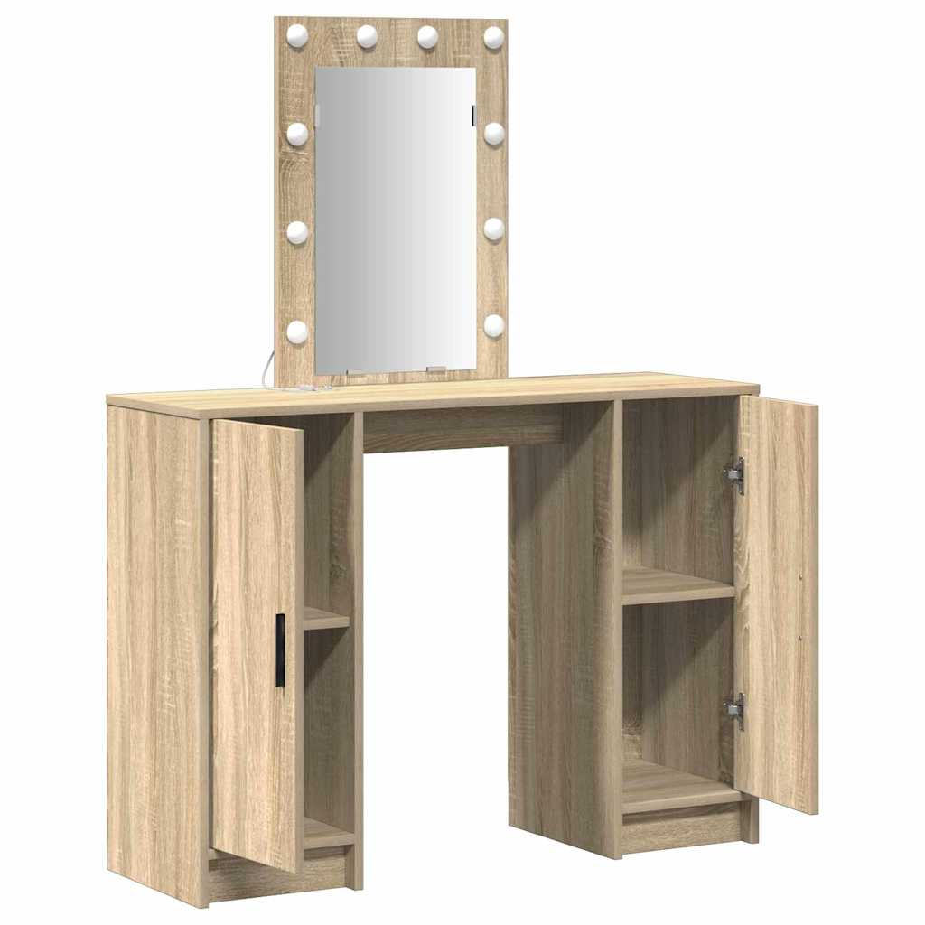 Klædeskab med spejllys Brun 102 x 33 x 135 cm Konstrueret træ
