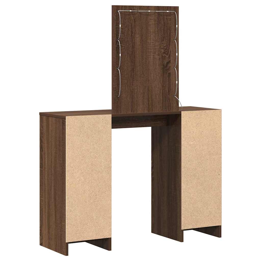 Klædeskab med spejllys Brun 102 x 33 x 135 cm Konstrueret træ