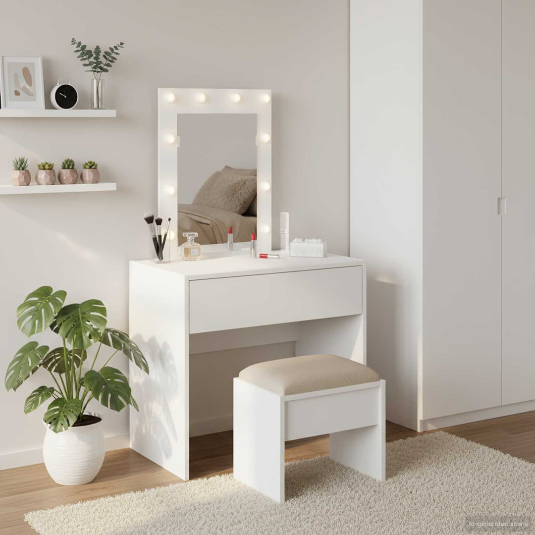 Klædeskab med spejllys Hvid 60 x 40 x 70 cm Konstrueret træ