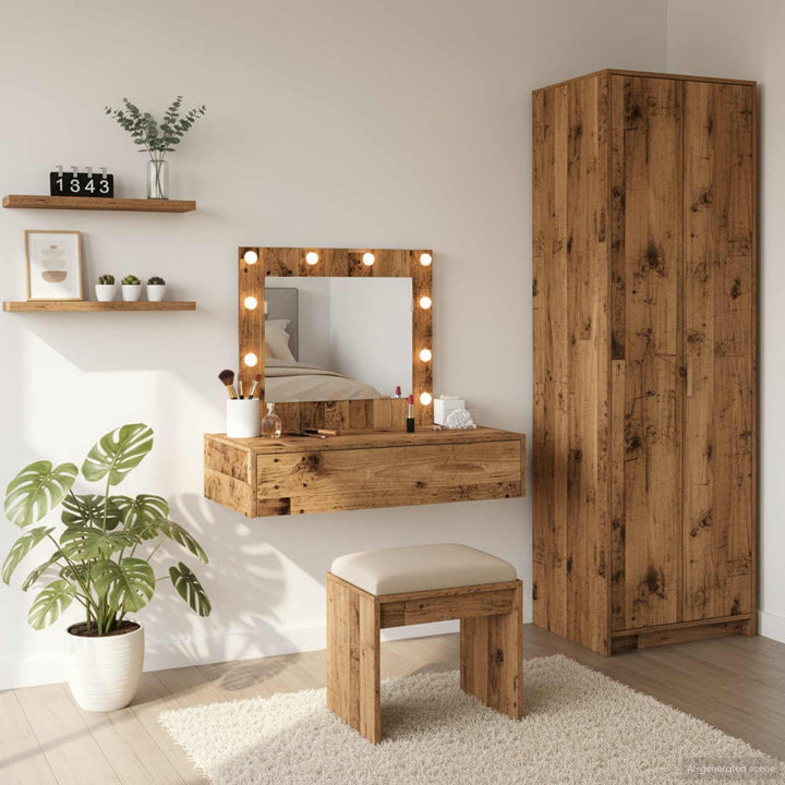 Klædeskab med spejllys Brun 83 x 40 x 70 cm Konstrueret træ